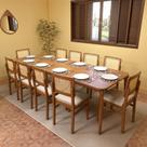 Conjunto Mesa Flutuante 250x90cm + 10 Cadeiras Lyon Telinha Natural Assento Estofado Linho Bege