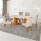 Conjunto Mesa Fortaleza com 6 Cadeiras em Madeira, Estofada e Bordada Liz Authentic Espresso Móveis Champagnhe/Off White/Cinza