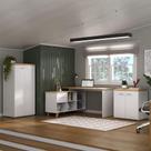 Conjunto Mesa Gold, Balcão e Armário TOQ Cor Olmo com Branco