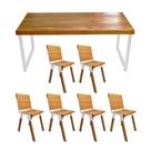 Conjunto Mesa Industrial Bernardo Madeira Maciça 1,80mx90cm C/ Ferragem Branca e 6 Cadeiras Detroit