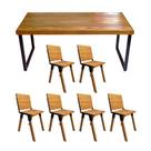 Conjunto Mesa Industrial Bernardo Madeira Maciça 1,80mx90cm C/ Ferragem Preta e 6 Cadeiras Detroit