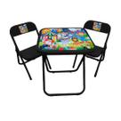 Conjunto Mesa Infantil 2 Cadeira até 40 kg Mesinha Rosa Azul Branco Preto Estampa Zoo ou Circo