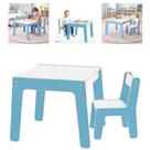 Conjunto mesa infantil madeira cadeira infantil mesinha poltrona azul mdf crianca escolar cadeirinha multiuso meninos