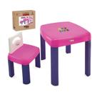 Conjunto mesa infantil rosa didatica reforçada para atividades refeição brincadeira com 1 cadeira