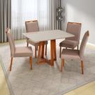Conjunto Mesa Itália com 4 Cadeiras de Madeira Maciça e Estofada Bella Authentic Expresso Móveis