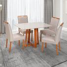 Conjunto Mesa Itália com 4 Cadeiras Madeira Maciça, Estofada e Bordada Liz Espresso Móveis