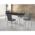 Conjunto Mesa Iza 120x90cm Tampo MDF/Vidro 4 Cadeiras Natani Cinza/Cromado/Preto Conjunto Mesa Iza 120x90cm Tampo MDF/Vidro 4 Cadeiras Natani Cinza/Cromado/Preto
