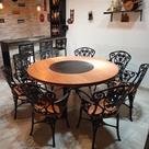 Conjunto Mesa Jantar 1,60m Madeira Giratória 8 Cadeiras Aluminio Fundido