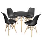 Conjunto Mesa Jantar 4 Cadeiras Eames 70cm Redonda Preta Design Moderno PP