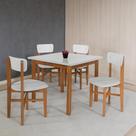 Conjunto Mesa Jantar Base Madeira Maciça com 4 Cadeiras Elisa Ideal para Apto 90x90 OffWhite Conjunto Mesa Jantar Base Madeira Maciça com 4 Cadeiras Elisa Ideal para Apto 90x90 OffWhite