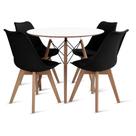 Conjunto Mesa Jantar Eames Branca 110cm Redonda e 4 Cadeiras Saarinen Pretas Polipropileno Assentos Estofados, Eventos e Áreas de Lazer