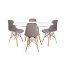 Conjunto Mesa Jantar Eames Branca 90cm e 4 Cadeiras PP Cinza Pés Madeira Resistente Elegante para Sala de Jantar e Eventos