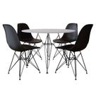 Conjunto Mesa Jantar Eames Redonda Branca 90cm Com 4 Cadeira Pretas Base Ferro Preto Conjunto Mesa Jantar Eames Redonda Branca 90cm Com 4 Cadeira Pretas Base Ferro Preto