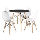 Conjunto Mesa Jantar Eames Redonda Chanfrada 90cm Preta e 4 Cadeiras DSW Brancas Polipropileno Elegante Minimalista