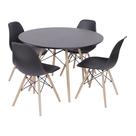 Conjunto Mesa Jantar Eames Redonda Preta 110cm e 4 Cadeiras PP Pretas Design Clássico para Sala de Jantar, Eventos e Escritórios