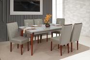 Conjunto Mesa Jantar Floripa 6 Cadeiras Linho Marfim Madeira Mel Tampo Off White