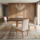 Conjunto Mesa Jantar Isabela 1,2m Freijó Pés Cerejeira 4 Cadeiras Heloísa Almofadada - Bege Veludo Conjunto Mesa Jantar Isabela 1,2m Freijó Pés Cerejeira 4 Cadeiras Heloísa Almofadada - Bege Veludo