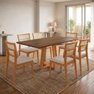 Conjunto Mesa Jantar Julia 1,6m Tampo Freijó Pés Cerejeira 6 Cadeiras Manuela Premium - Bege Veludo Conjunto Mesa Jantar Julia 1,6m Tampo Freijó Pés Cerejeira 6 Cadeiras Manuela Premium - Bege Veludo
