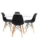 Conjunto Mesa Jantar Quadrada Eiffel 90cm Branca Mdf + 4 cadeiras Charles Eames Pretas Conjunto Mesa Jantar Quadrada Eiffel 90cm Branca Mdf + 4 cadeiras Charles Eames Pretas