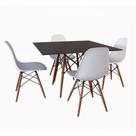 Conjunto Mesa Jantar Quadrada Eiffel 90cm Preto Mdf + 4 Cadeiras Charles Eames Brancas