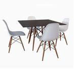 Conjunto Mesa Jantar Quadrada Eiffel 90cm Preto Mdf + 4 cadeiras Charles Eames Brancas