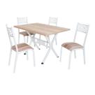 Conjunto mesa jogo sala jantar ciplafe jade 4 cadeiras tubo branco tampo madeira bp carvalho montreal 1,20m x 0,80m retangular assento estofado