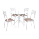 Conjunto mesa jogo sala jantar ciplafe jade slim 4 cadeiras tubo branco tampo vidro incolor 0,90m redondo