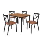 Conjunto mesa jogo sala jantar ciplafe karina flex 4 cadeiras preto fosco tampo bp amendoa 1,10m assento linho bege