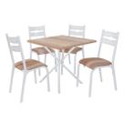Conjunto mesa jogo sala jantar ciplafe luna slim tampo madeira bp carvalho montreal 0,75m x 0,75m quadrado com 4 cadeiras tubo branco assento estofado