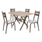 Conjunto mesa jogo sala jantar ciplafe luna tampo madeira bp carvalho montreal 1,20m x 0,80m retangular com 4 cadeiras tubo bronze assento estofado