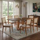 Conjunto Mesa Juliaa 1,6m Freijó Pés Cerejeira 6 Cadeiras Suellen Design Premium Sala - Bege Linho