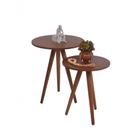 Conjunto Mesa Lateral Alta/baixa Pé Palito Castanho