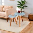 Conjunto Mesa Lateral de Canto Lateral Pé Palito Off White com Vidro 40/50 cm Diâmetro 50/60 cm Altura