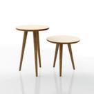 Conjunto Mesa Lateral e Apoio Redonda com Pés Palito de Madeira Lírio Via Nossa