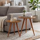 Conjunto Mesa Lateral Rubi com 2 Mesas Tampo Redondo e Pés Palito para Sala de Estar e Sofá - Nature
