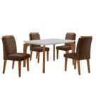 Conjunto Mesa Liz 120cm Com 4 Cadeiras Athenas Moderna Veludo Marrom Off White Imbuia