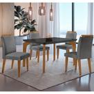 Conjunto Mesa Liz 120cm Com Vidro 4 Cadeiras Athenas Mod... Lin. Grafite Grafite Imbuia Serig. Grafi