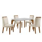 Conjunto Mesa Liz 120cm Com Vidro 4 Cadeiras Athenas Moderna Veludo Creme Off White Imbuia