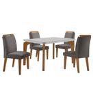 Conjunto Mesa Liz 120cm Com Vidro Cp 4 Cadeiras Athenas Moderna Veludo Grafite Off White Imbuia