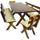 Conjunto Mesa Madeira Maciça Para Churrasco Imbuia + 4 Bancos Estofados