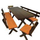Conjunto Mesa Madeira Maciça Para Churrasco Imbuia + 4 Bancos Estofados