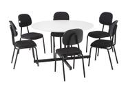 Conjunto Mesa Mdp 15mm Redonda Branco c/ 6 Cadeiras Estofadas