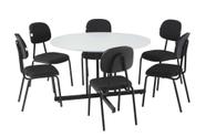 Conjunto Mesa Mdp 25mm Redonda Cinza c/ 6 Cadeiras Estofadas