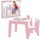 Conjunto Mesa Mesinha Infantil Com Cadeira Em Madeira Rosa