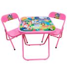 Conjunto Mesa Mesinha Infantil e 2 Cadeiras Dobrável Até 40 Kg Rosa Estampa Circo