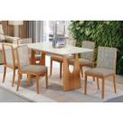 Conjunto Mesa Mila Premium Madeira Maciça c/ Tampo Madeirado c/ Vidro 180x90cm e 6 Cadeiras Lara Carvalho/Off White - Boucle Bege Fendi Kappesberg Conjunto Mesa Mila Premium Madeira Maciça c/ Tampo Madeirado c/ Vidro 180x90cm e 6 Cadeiras Lara Carvalho/Off White - Boucle Bege Fendi Kappesberg