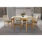 Conjunto Mesa Mira Premium Madeira Maciça c/ Tampo Madeirado c/ Vidro 160x90cm e 6 Cadeiras Lara Carvalho/Off White - Boucle Bege Fendi Kappesberg Conjunto Mesa Mira Premium Madeira Maciça c/ Tampo Madeirado c/ Vidro 160x90cm e 6 Cadeiras Lara Carvalho/Off White - Boucle Bege Fendi Kappesberg