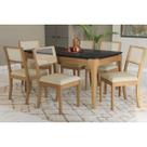 Conjunto Mesa Mira Premium Madeira Maciça c/ Tampo Madeirado c/ Vidro 160x90cm e 6 Cadeiras Lola Carvalho/Preto - Linho Bege Argila Kappesberg Conjunto Mesa Mira Premium Madeira Maciça c/ Tampo Madeirado c/ Vidro 160x90cm e 6 Cadeiras Lola Carvalho/Preto - Linho Bege Argila Kappesberg