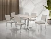 Conjunto mesa napoli cr 1,60x0,90 mdf c/vidro d-6 cad.rainha new tapecada cr - b - b-366 - ofw