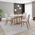 Conjunto Mesa Natalí 120cm Canto Arredondado com Vidro 4 Cadeiras Elena